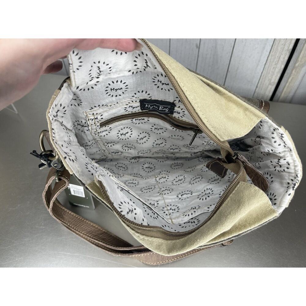 New! Myra Bag Purse Crossbody Bag Canvas and Leather Trees Leaves Print - Picture 4 of 6